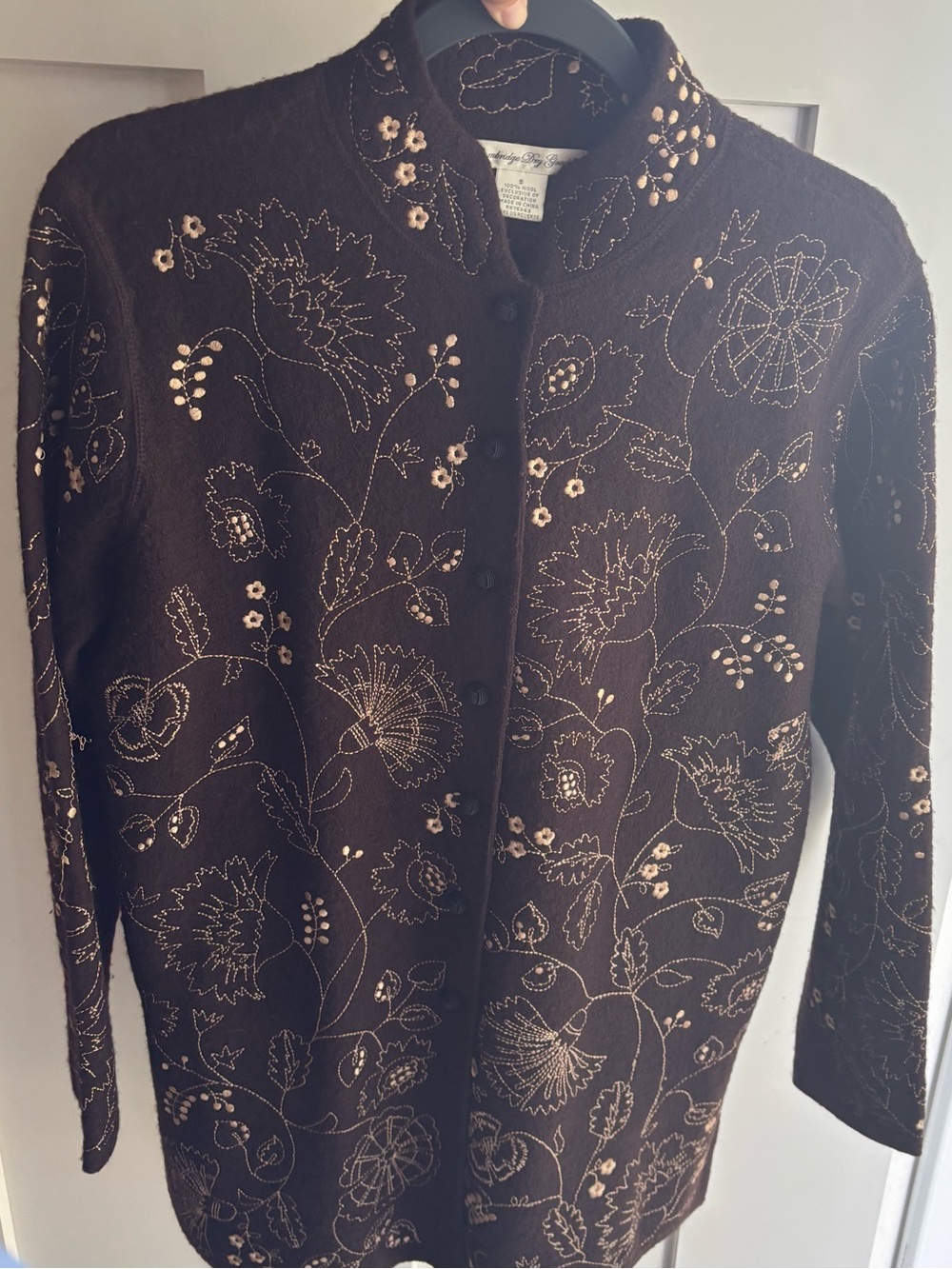 Cambridge Dry Goods Wool Embroidered Button Up Sweater